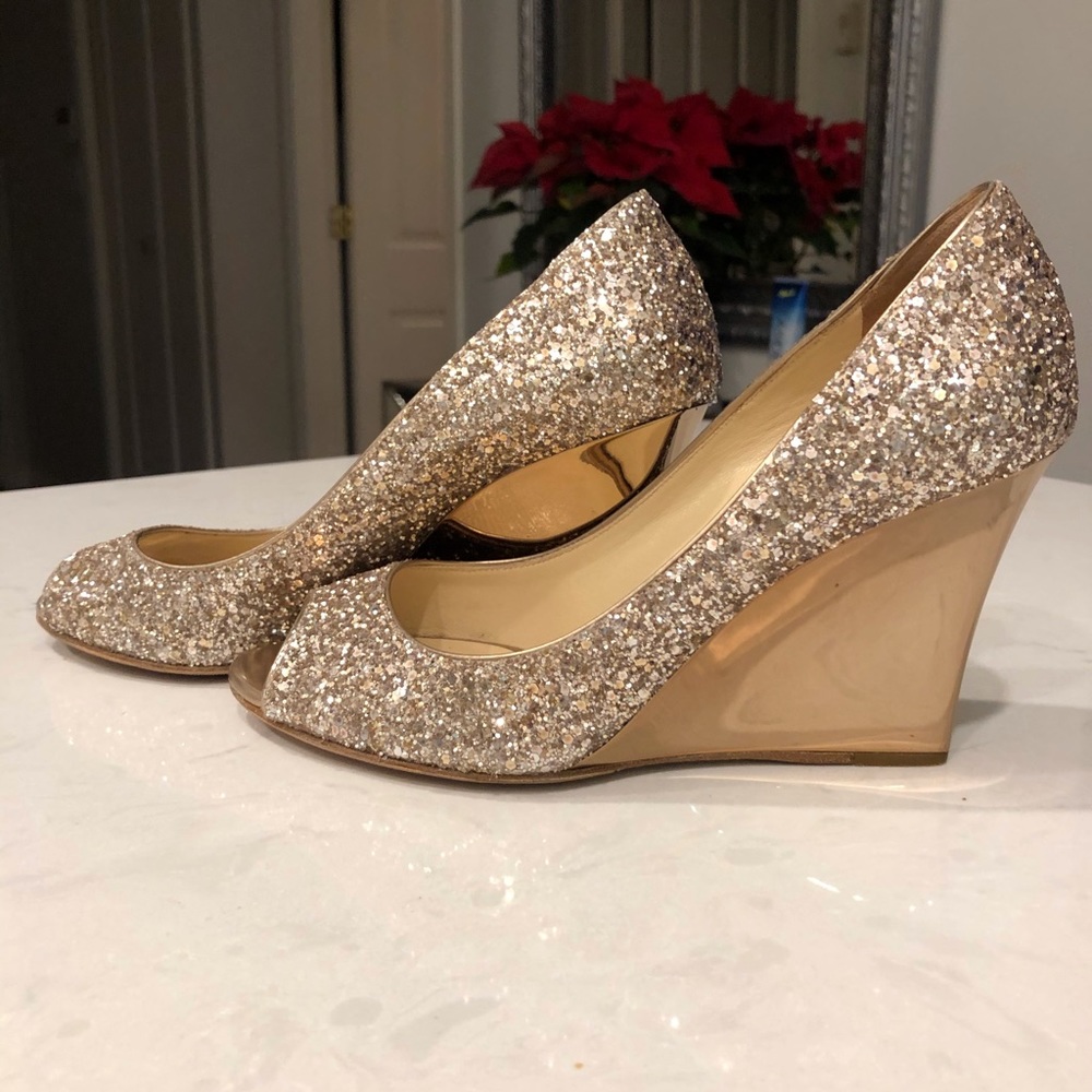 Jimmy Choo Gold Sparkle Wedges